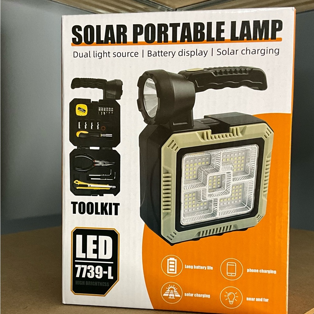 Solar Portable Lamp with Toolkit - Black and Tan